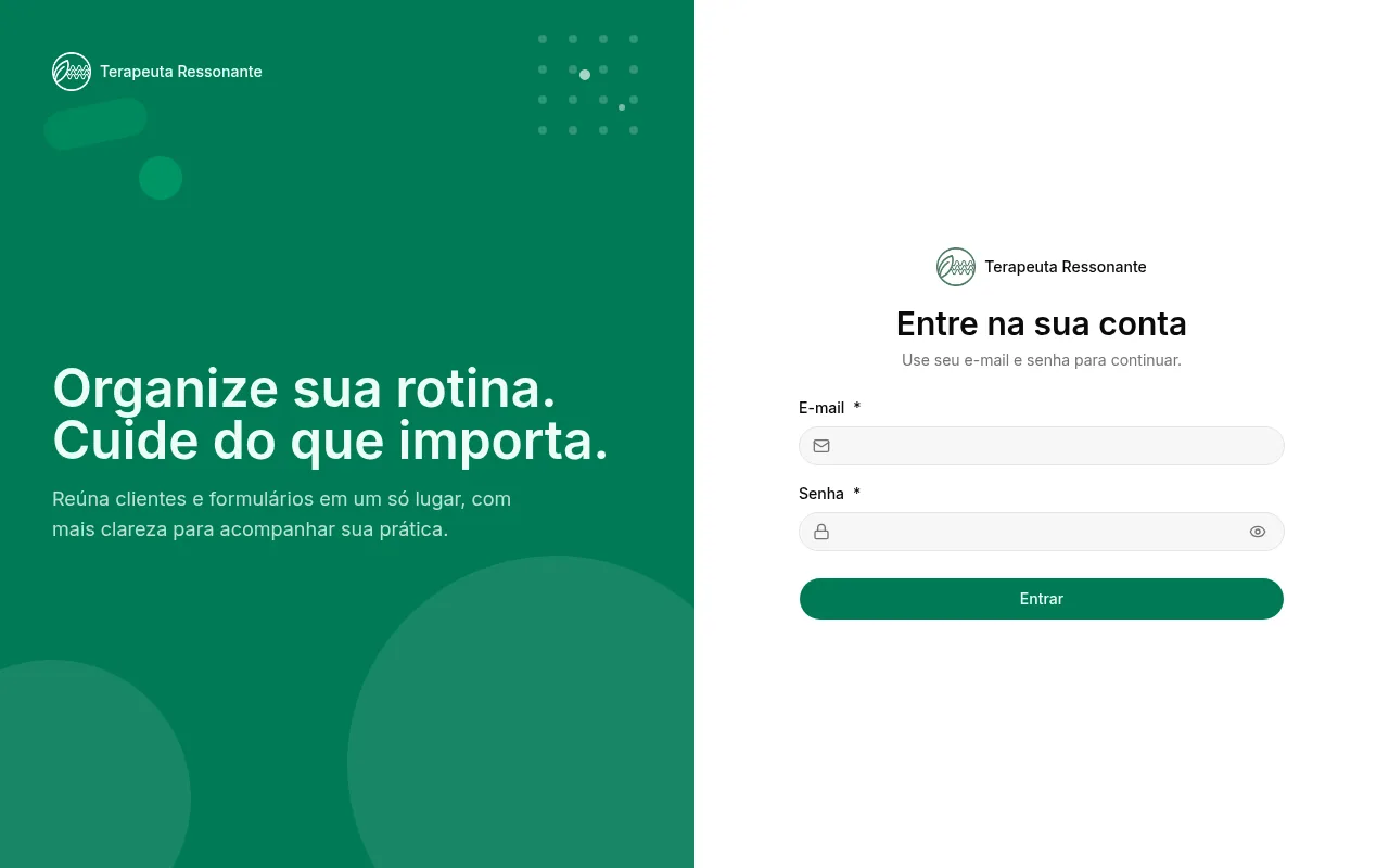 Tela do projeto Terapeuta Ressonante